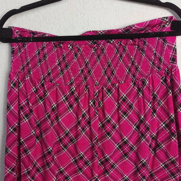 TORRID Womens Sz 0 (L) Pink Black Plaid Strapless Bandeau Crossover Top Blouse - Picture 6 of 7